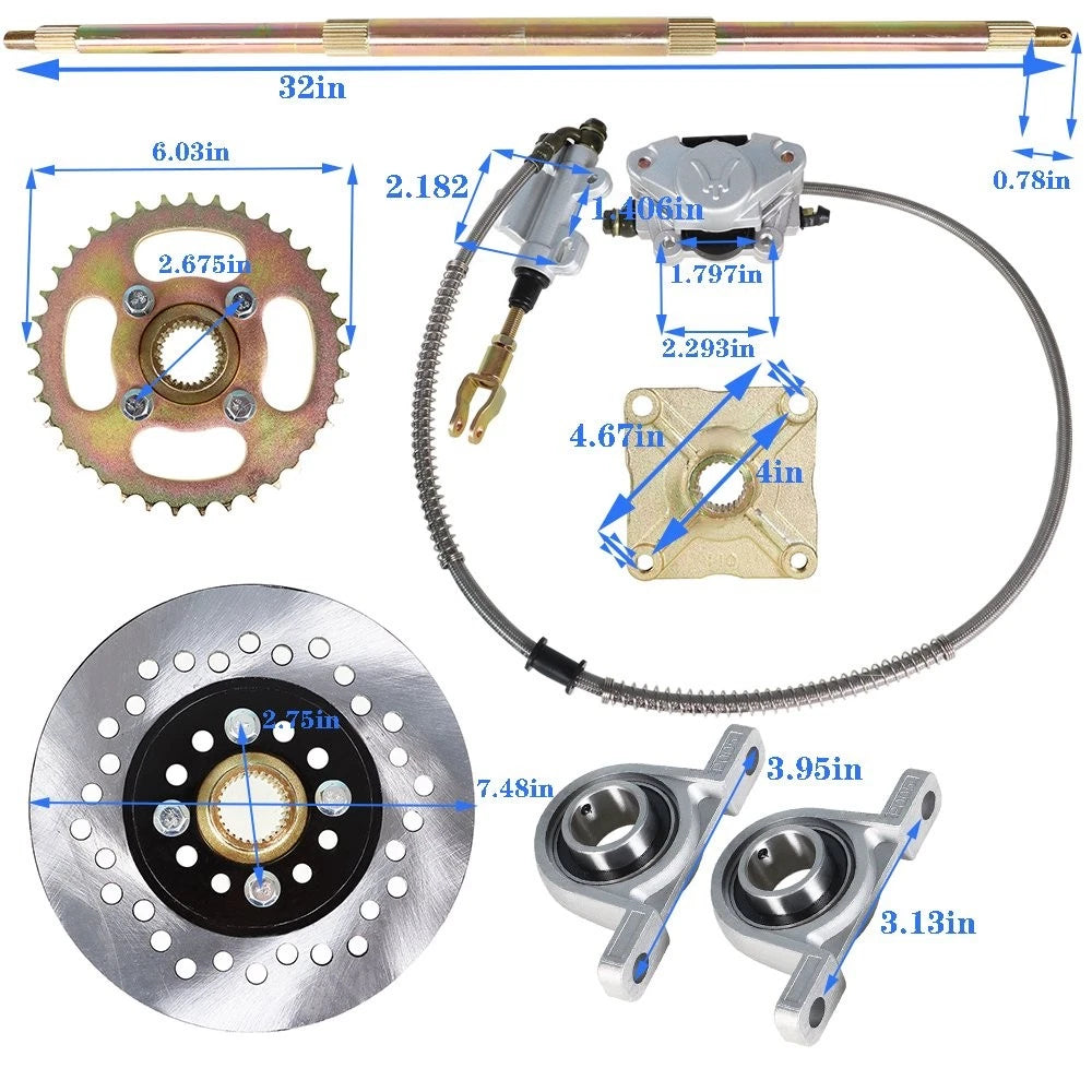 Rear Axle Kit with Brake Assembly and Sprocket Hub for Go Kart ATV