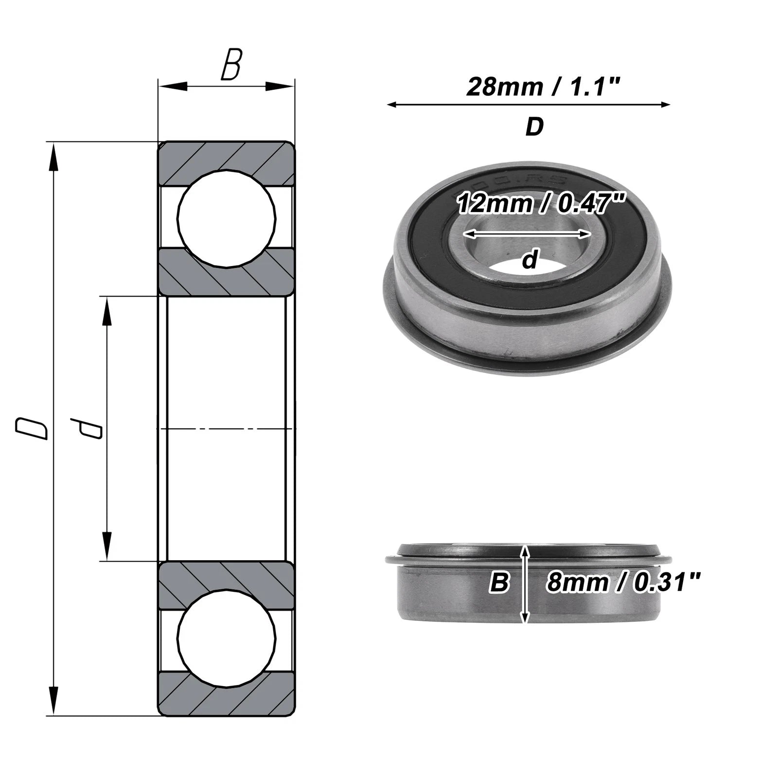 Deep Groove Ball Bearing 6001NR2RS for Scooter Skateboard (12x28x8mm)