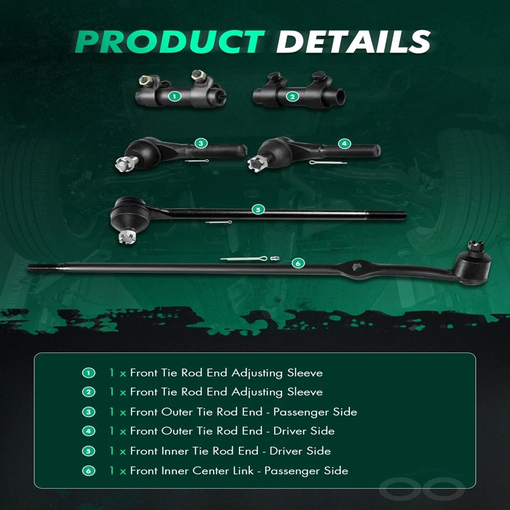 6Pcs Tie Rod End Suspension & Steering Kit for Ford F-100 F-150 F-250 F-350 (1980–1997)
