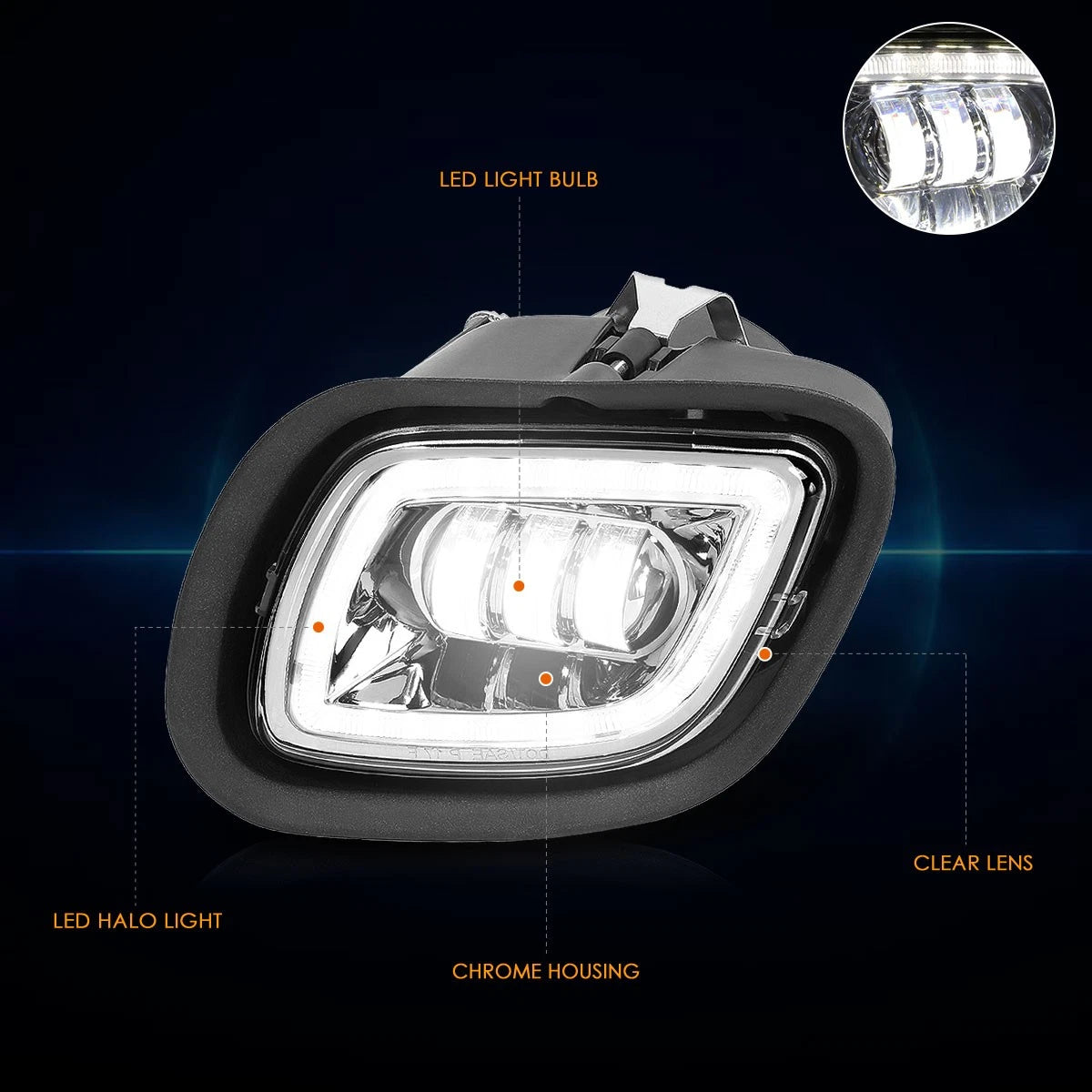 Chrome Housing LED DRL Halo Projector Fog Lights for Freightliner Cascadia (2008–2017)