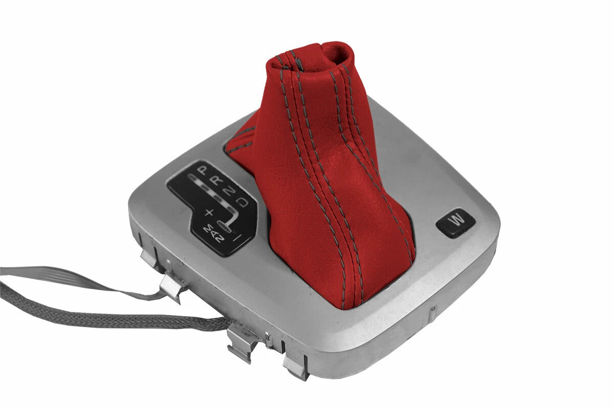 Leather Automatic Shift Boot Cover for Volvo XC90 (2003–2014) Red Black Stitch