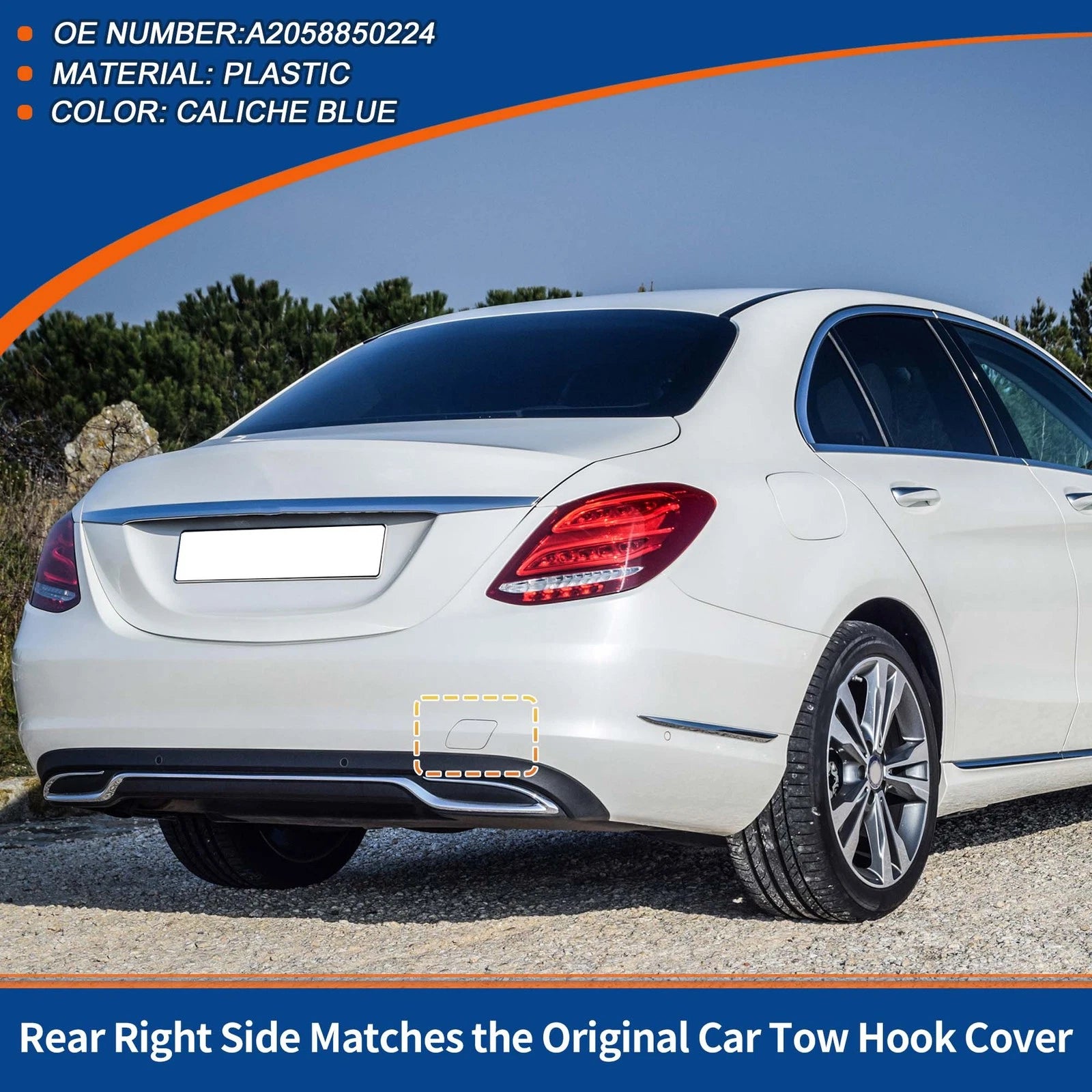 Rear Car Bumper Tow Hook Cover for Mercedes-Benz (2016–2020) No.A2058850224 Caliche Blue