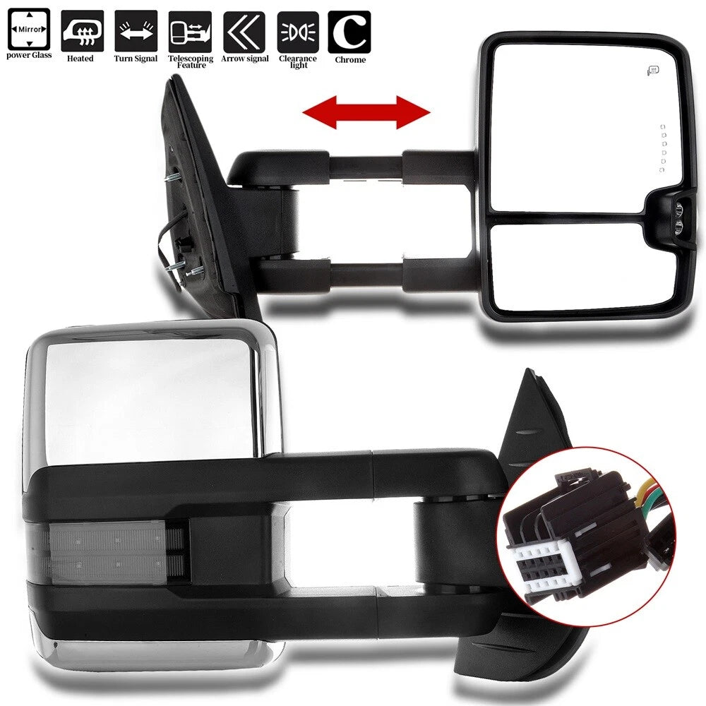 Set of 2 Power Heated LED Signal Towing Mirrors for Silverado Sierra 1500 2500 (2007–2013)