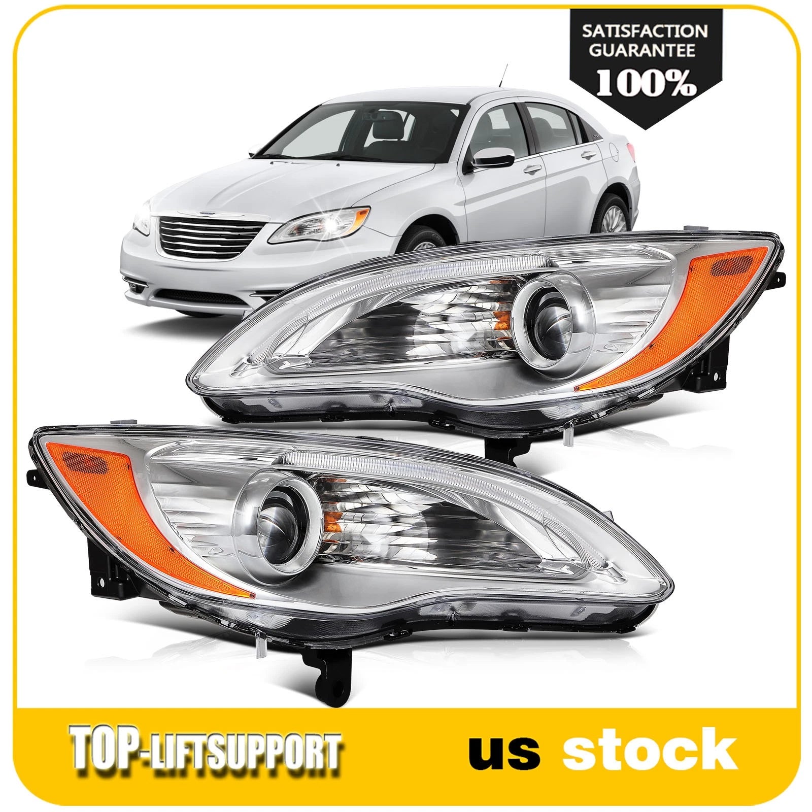 Headlight Assembly for Chrysler 200 (2011–2014) Left & Right with Bulbs
