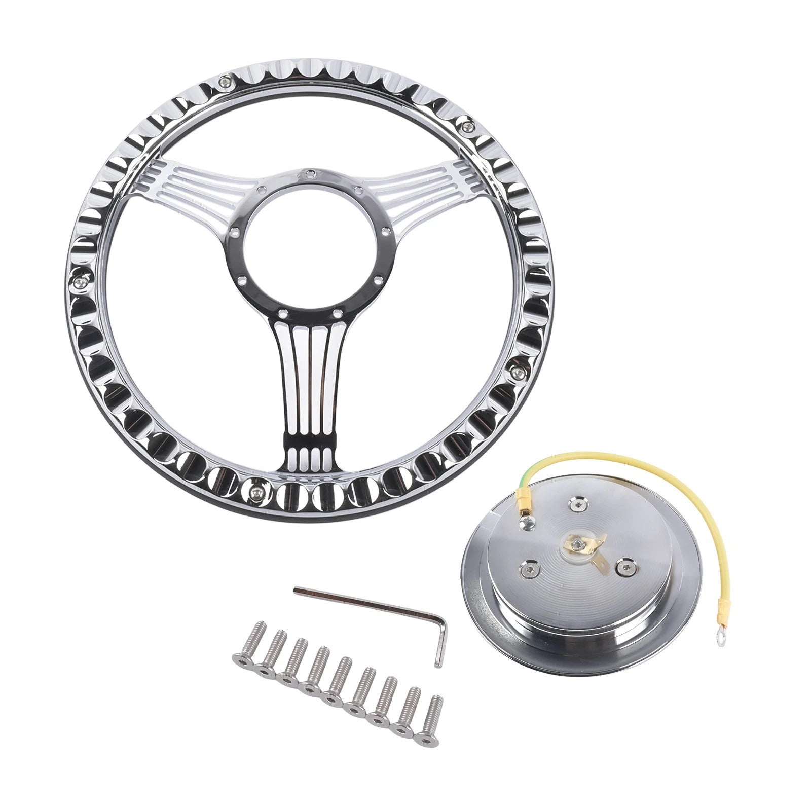 Steering Wheel Kit for GM 14" (1969–1994) - Billet Aluminum, 9 Hole, Horn Button