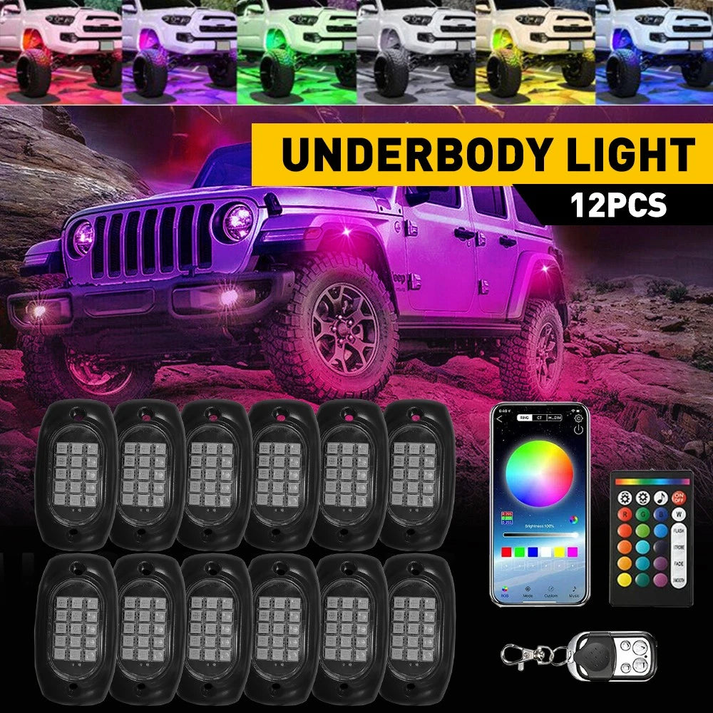 12 Pods RGB LED Rock Lights Kit for Offroad Trucks (Universal)