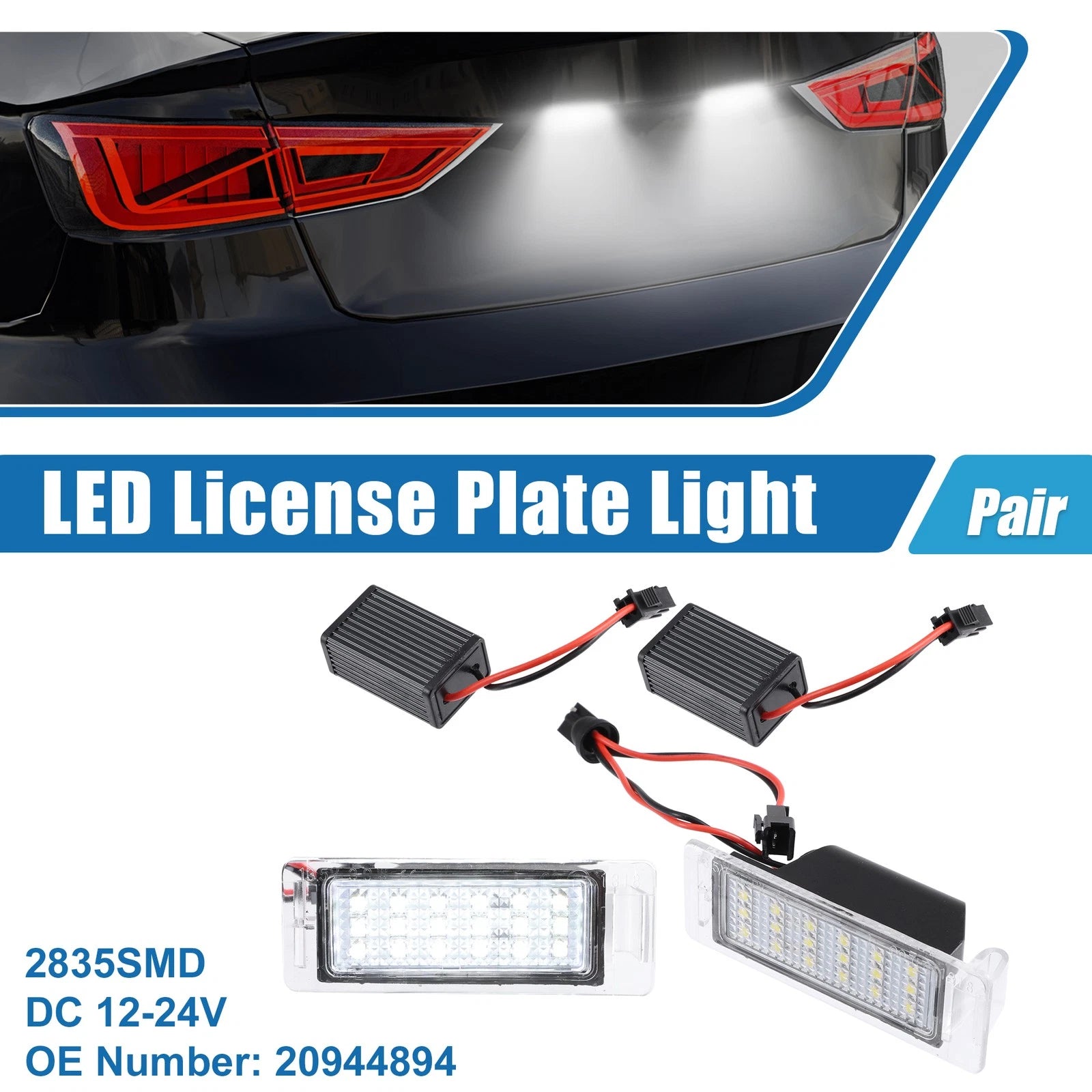2X White LED License Plate Light Assembly for Chevy (20944894, 2835SMD)