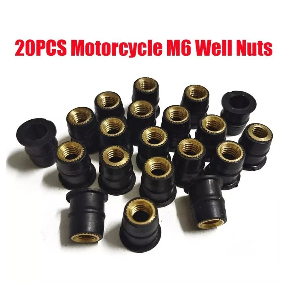 M6 Rubber Brass Well Nuts / Set of 20 / Well Nuts for Motorcycle Fairing