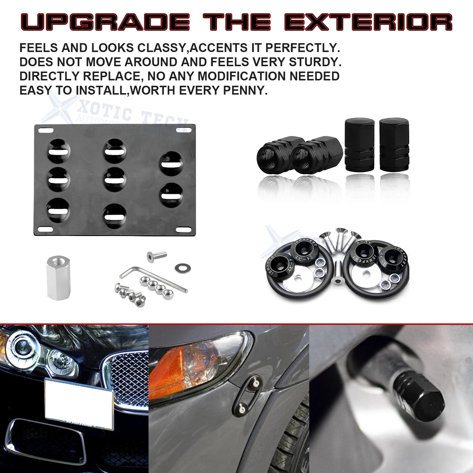 Tow License Plate + Air Valve Cap + Release Fastener for Jaguar XE (2017-2020)