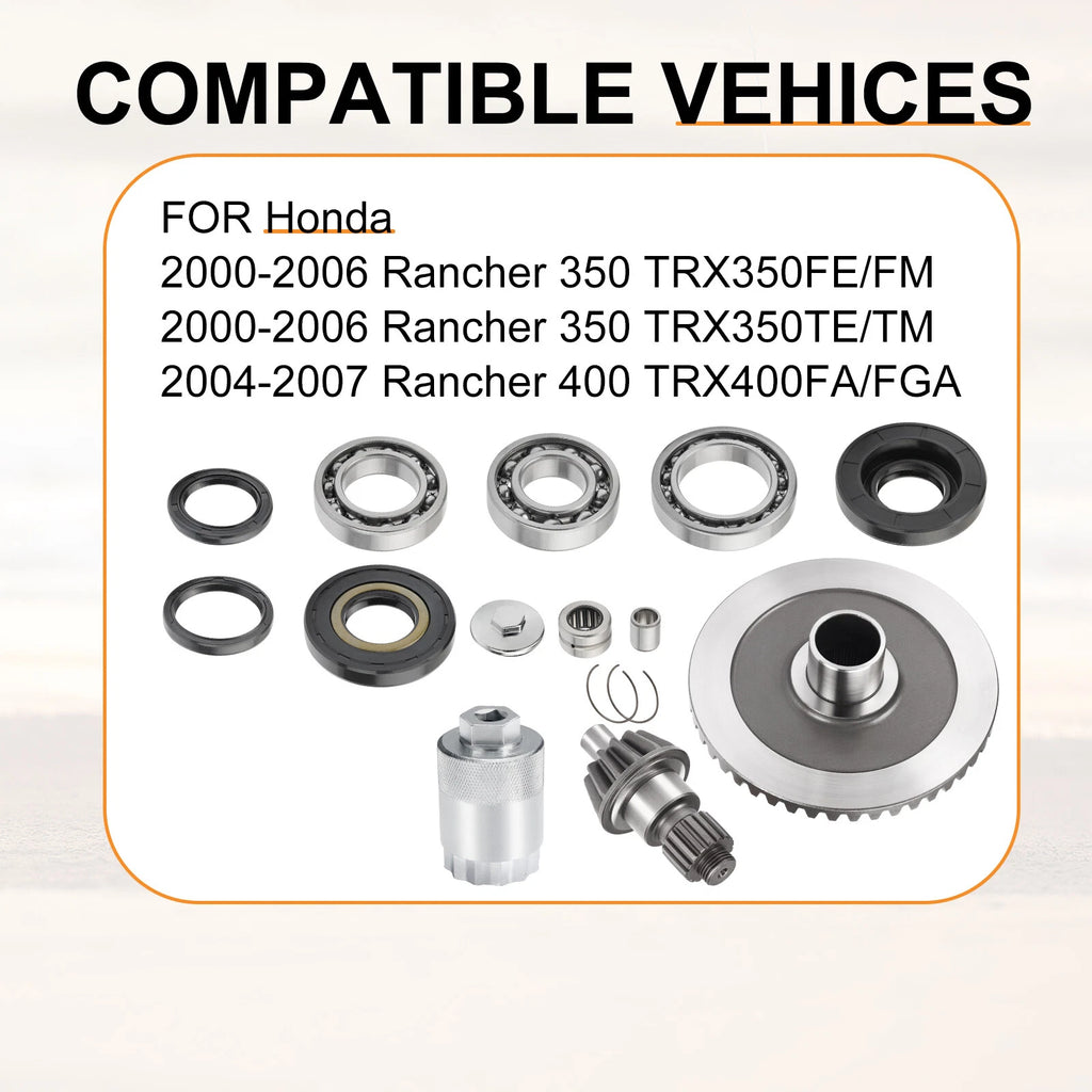 Rear Diff Pinion Ring Gear Set w/ Nut Tool for Honda Rancher 400 (2000–2006)