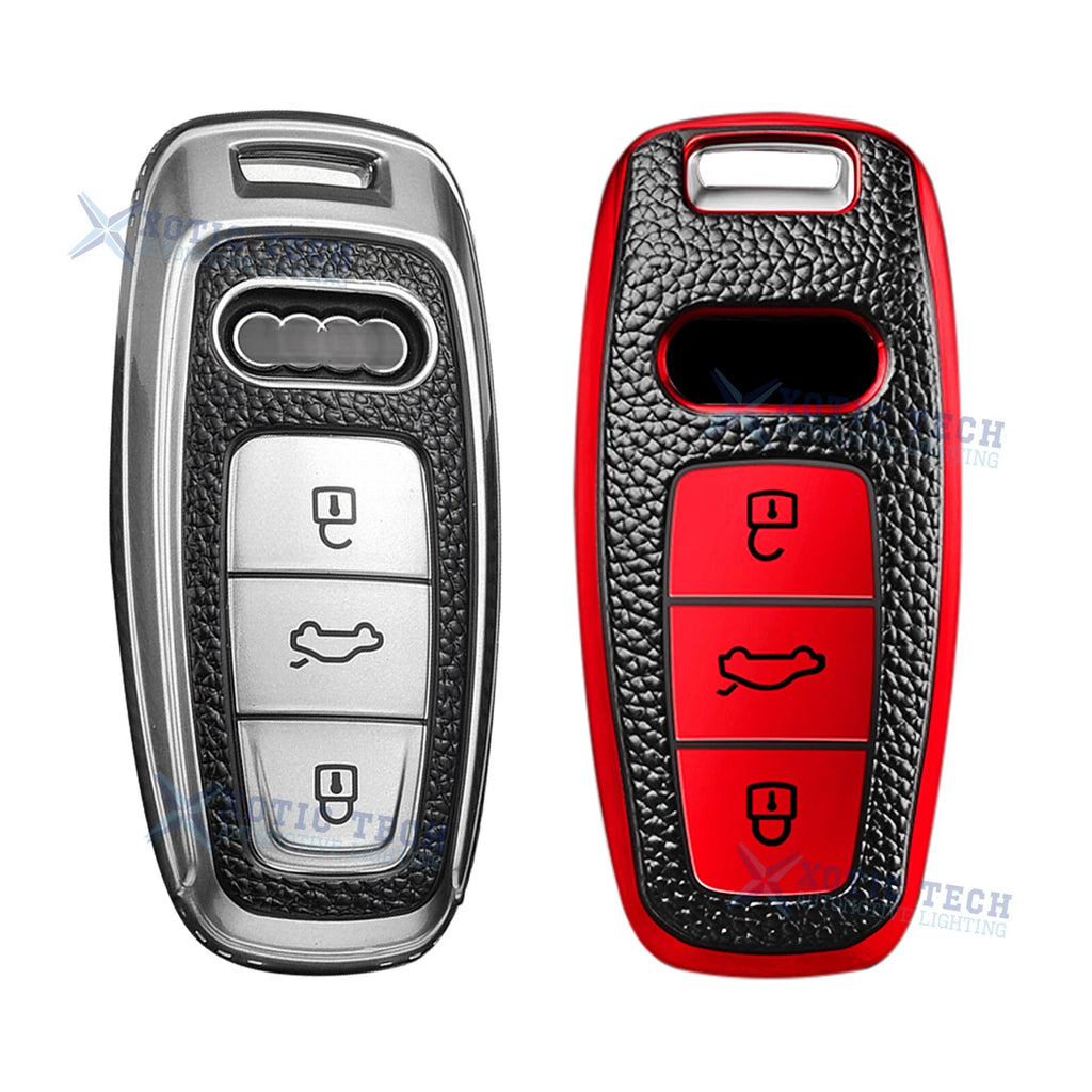 2Pcs Silver+Red TPU Full Cover Key Protector for Audi A6L A7 A8 RS6 (2014–2025)