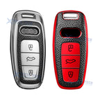 2Pcs Silver+Red TPU Full Cover Key Protector for Audi A6L A7 A8 RS6 (2014–2025)