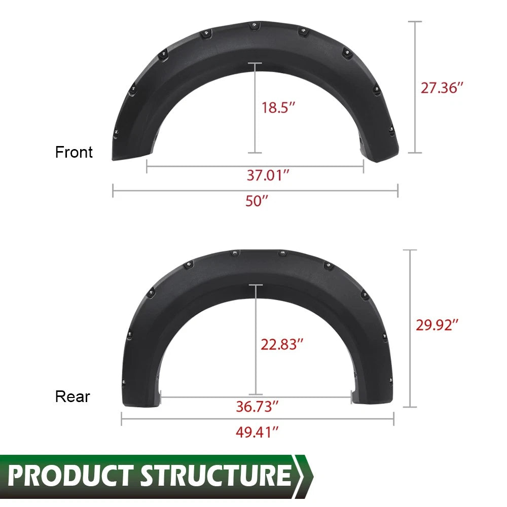 Offroad Pocket Rivet Style Black Wheel Fender Flares for Ford F150 (2009–2014)
