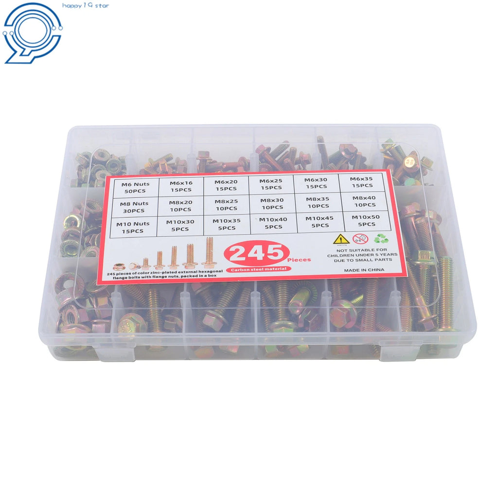 Set of 245 Heavy Duty Flanged Bolts and Nuts Kit for Metric Applications