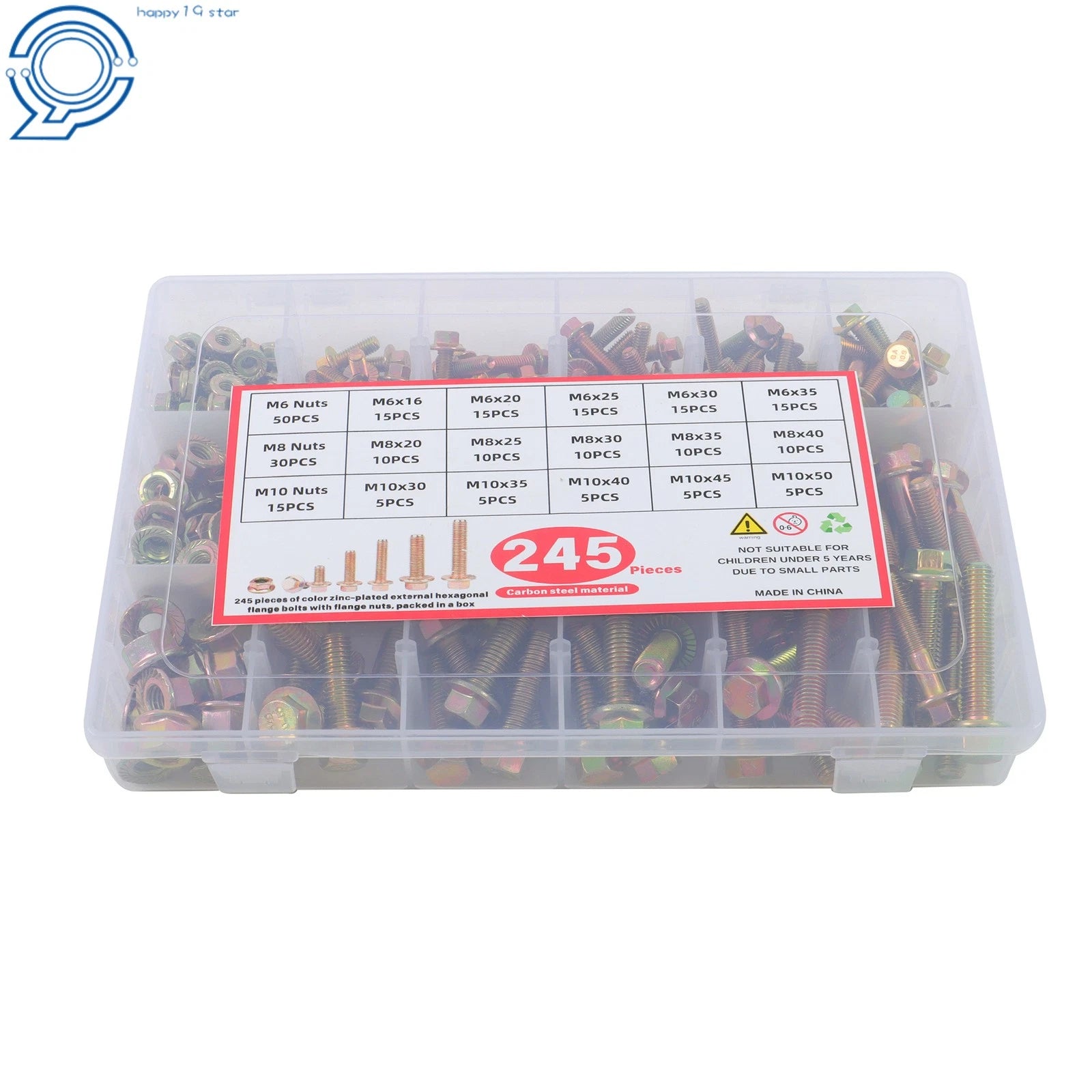 Set of 245 Heavy Duty Flanged Bolts and Nuts Kit for Metric Applications