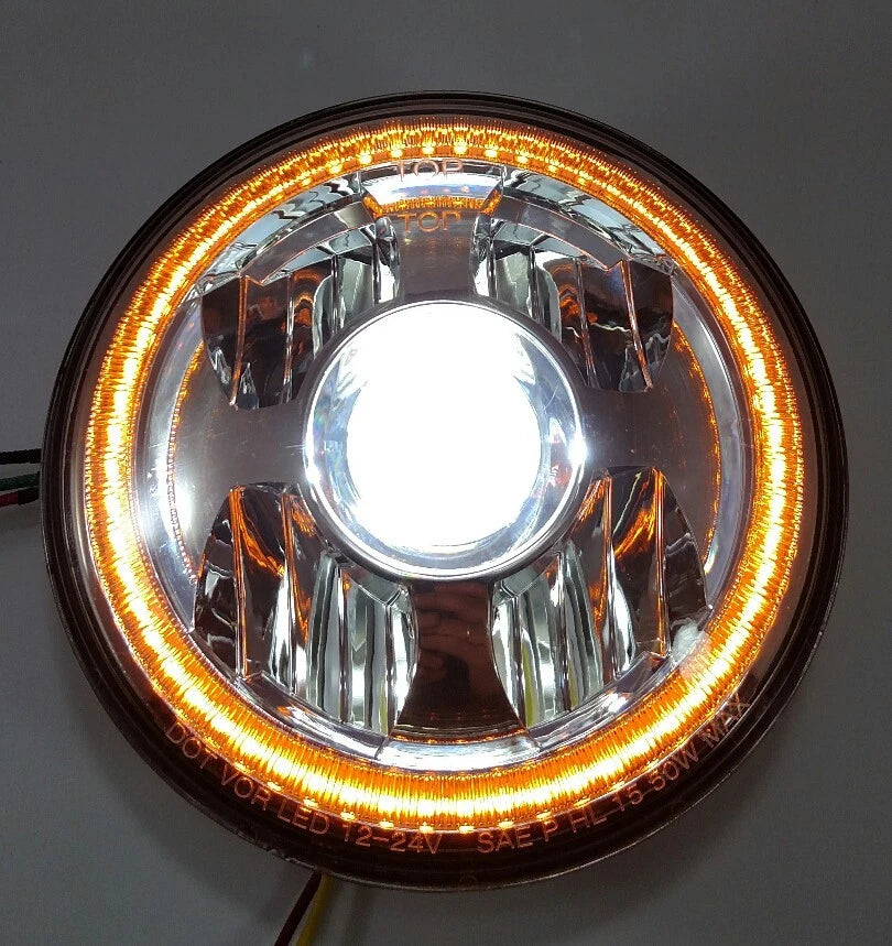 LED Projection Headlight 7 Inch Dual White Amber Halo for Universal (2005–2025)