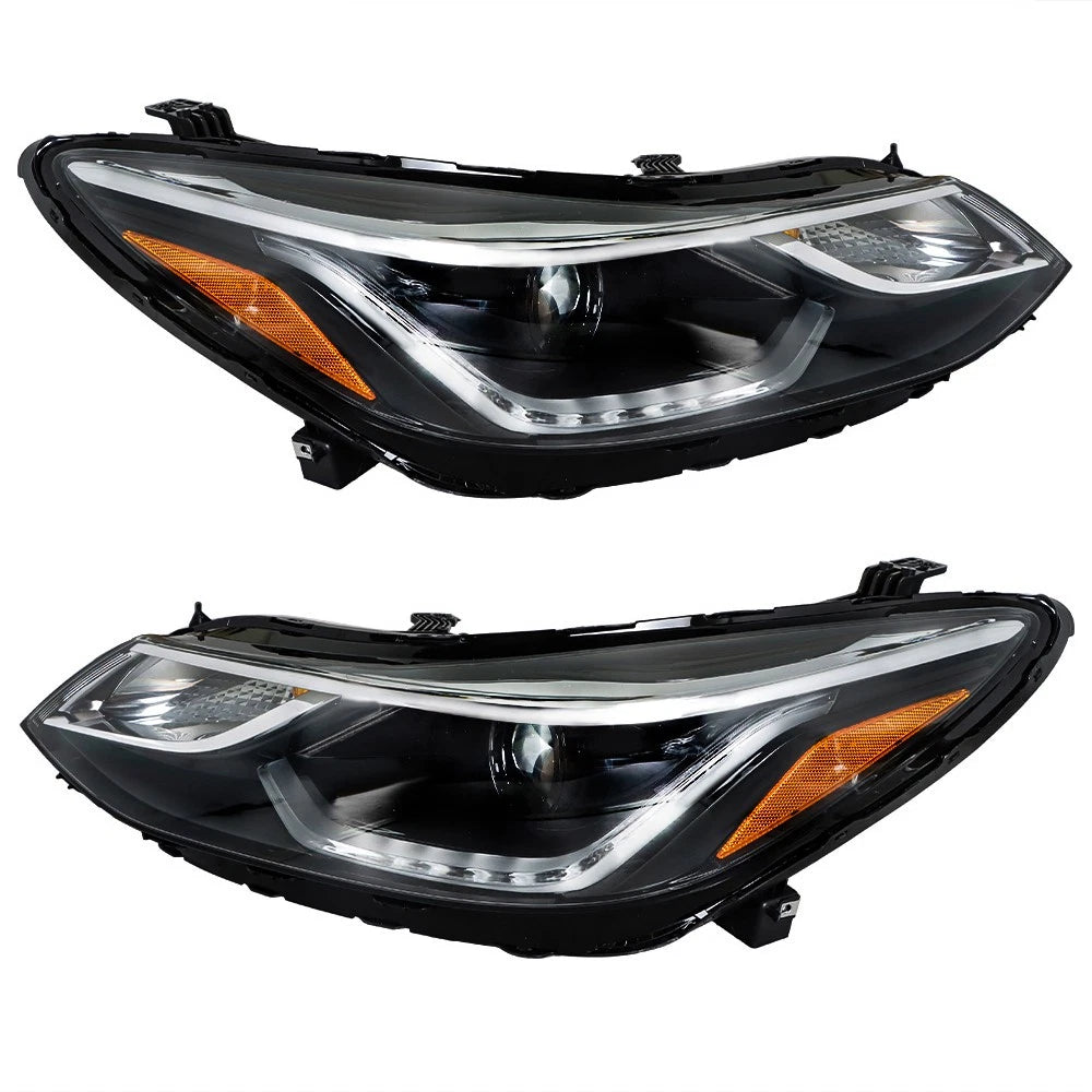 Set of 2 Projector Headlights for Chevy Cruze (2016–2019) Black LED DRL