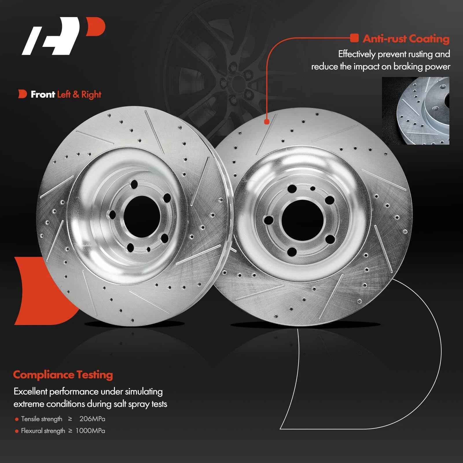 Front Drilled Brake Rotors for Ford Mustang (2015–2020) 352mm