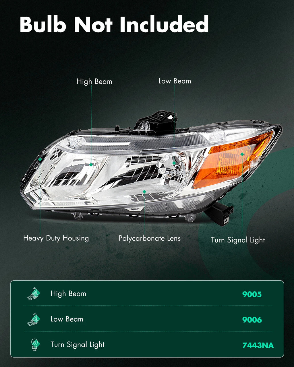 2X Headlights for Honda Civic Sedan/Coupe (2012–2015)
