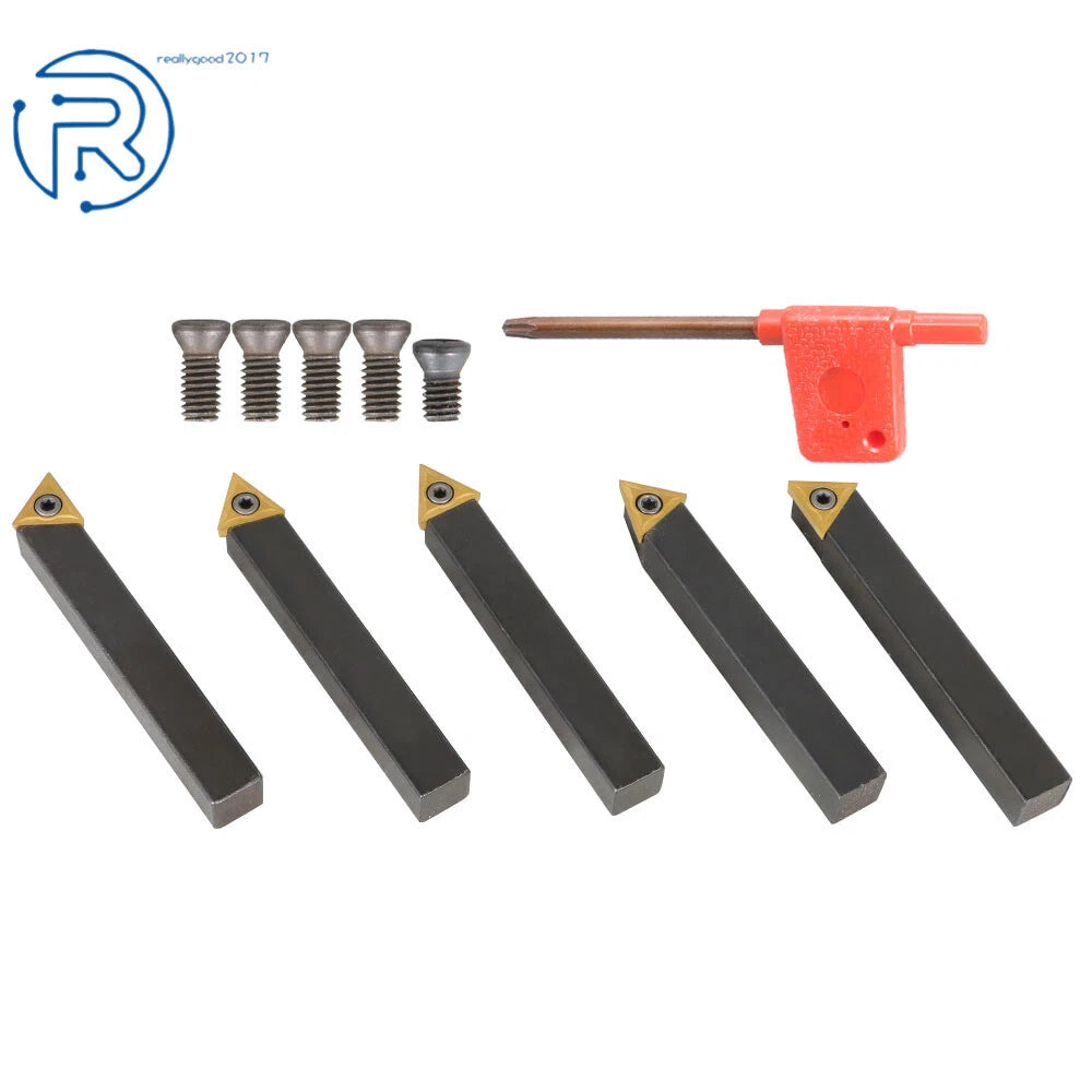 Set of 5 Carbide Indexable Turning Tool Bits for Lathe