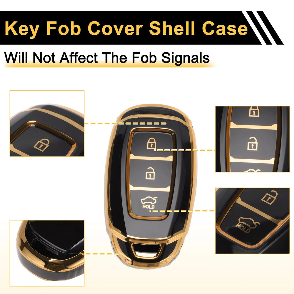 Black Gold Edge Car Key Case for Hyundai i10 (2010–2023) - 3 Buttons