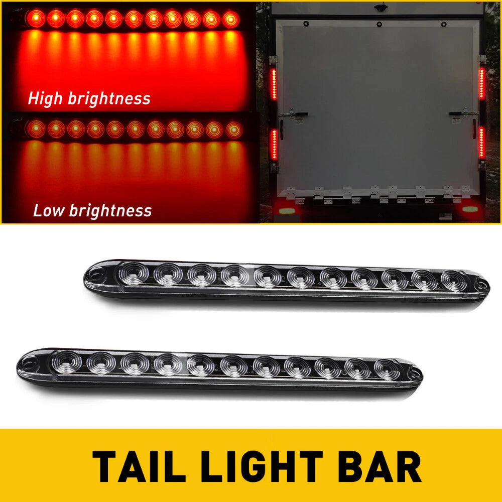2X 15" Clear/Red LED Trailer Truck RV Stop Tail Light Bar