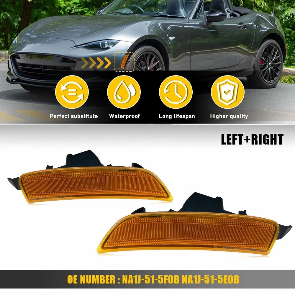 Set of 2 Amber Front Side Marker Parking Lights for Mazda Miata MX-5 (2016–2022)