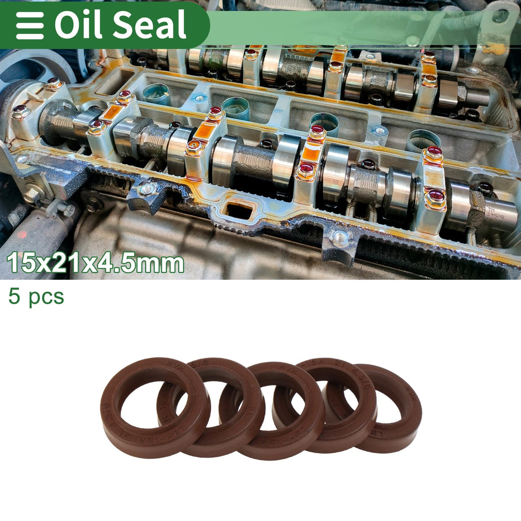 Set of 5 Oil Seal Rotary Shaft Seal FKM Rubber 15x21x4.5mm