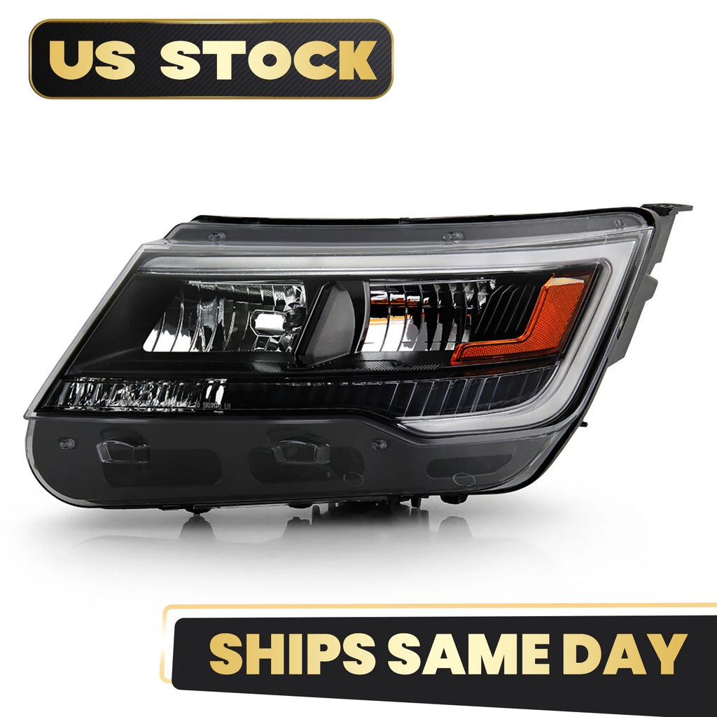 Halogen Headlight w/ DRL Black Bezel for Ford Explorer (2016–2018) Left Side