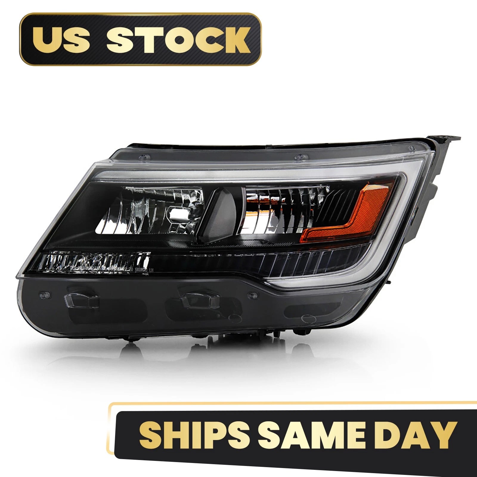 Halogen Headlight w/ DRL Black Bezel for Ford Explorer (2016–2018) Left Side