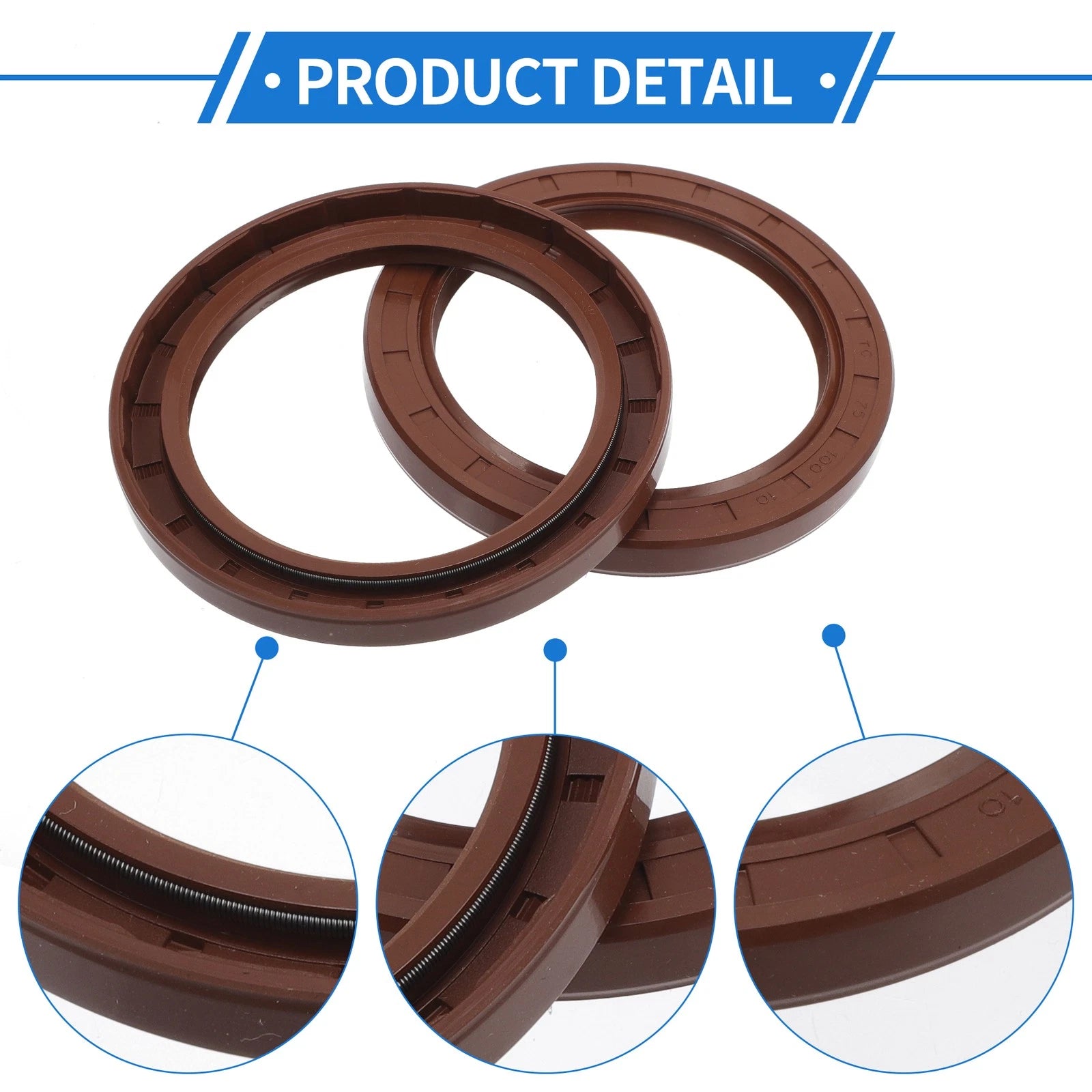 2X Oil Seal Rotary Shaft Seal for Various Models (75x100x10mm) FKM Rubber