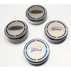 4pc Chrome Cap Covers w/Orange Fury Vinyl Ford Oval Inlay for 2015-2016 Mustang