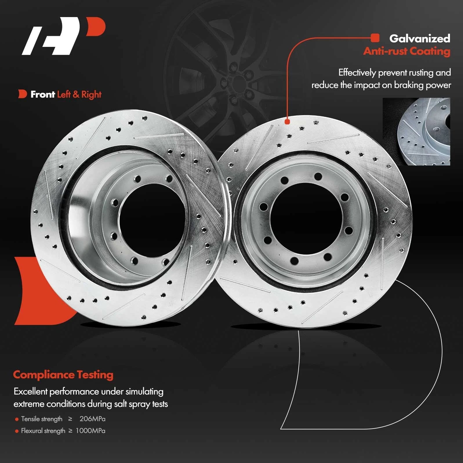 Set of 2 Rear Drilled Brake Rotors for Ford F-350 Super Duty (2005–2012)