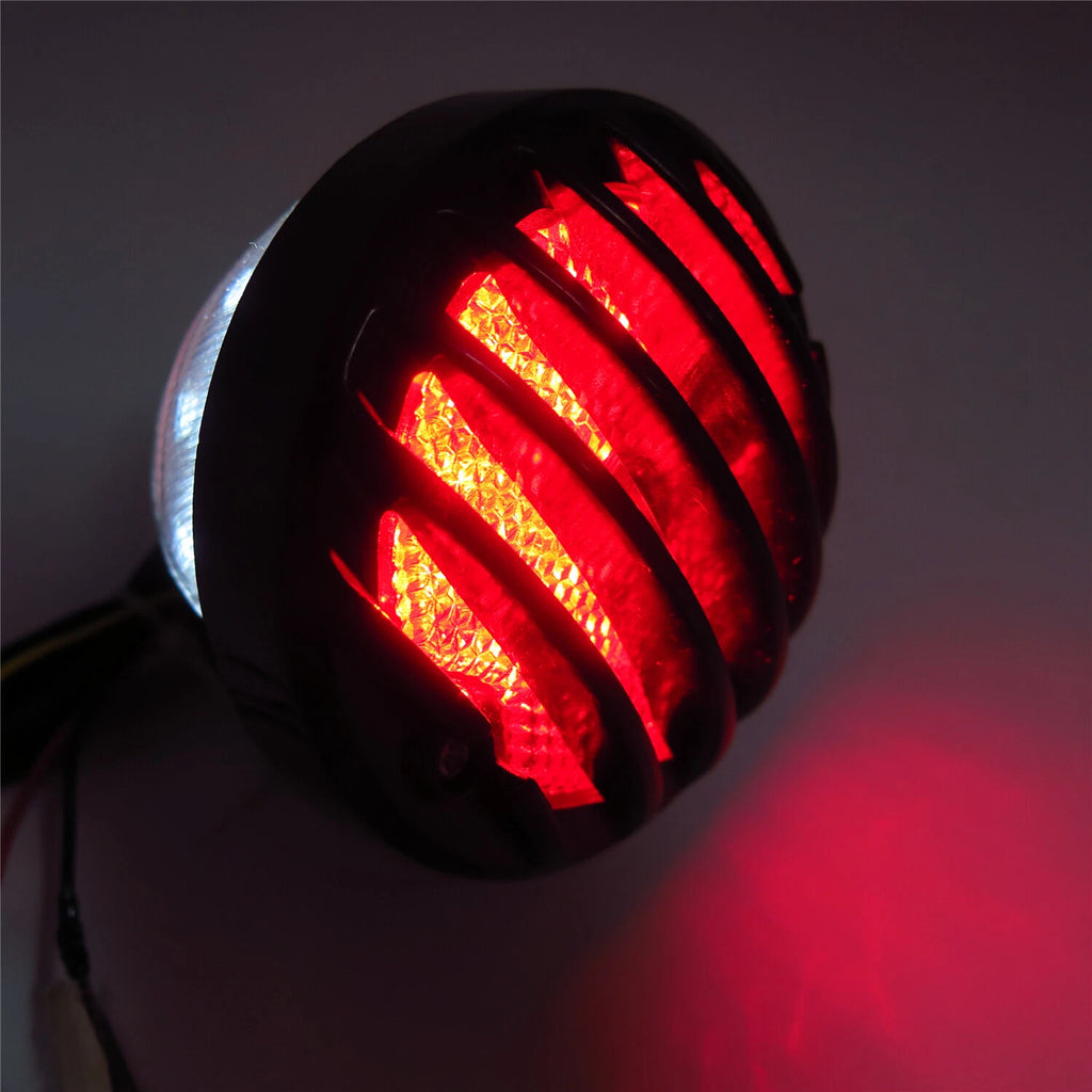 LED Tail Brake Light Grille for HTTMT Motorcycle (Ribbed, Black Plastic)