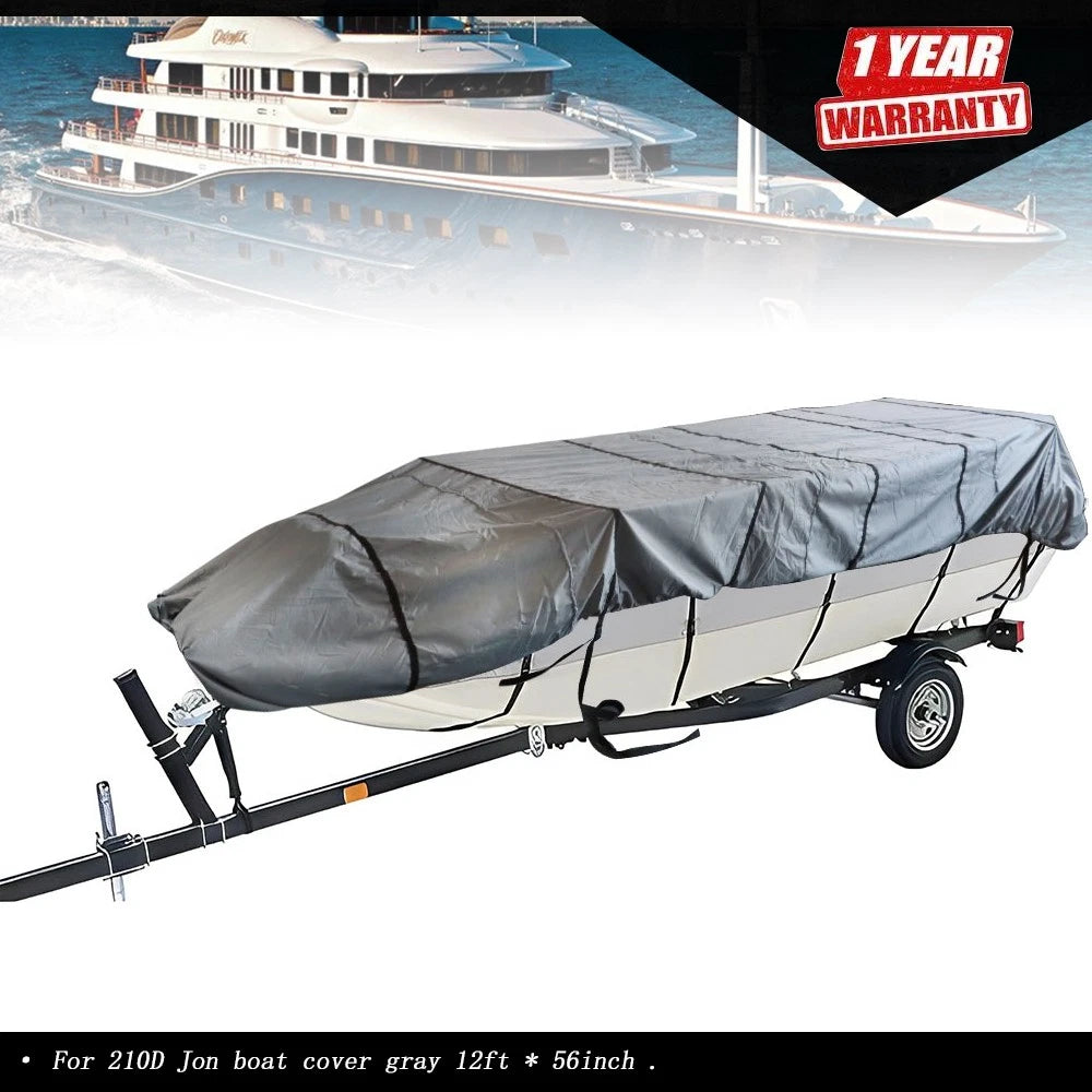 Jon Boat Cover for Jon Boat (12ft, 56in) Waterproof Trailerable Grey 210D