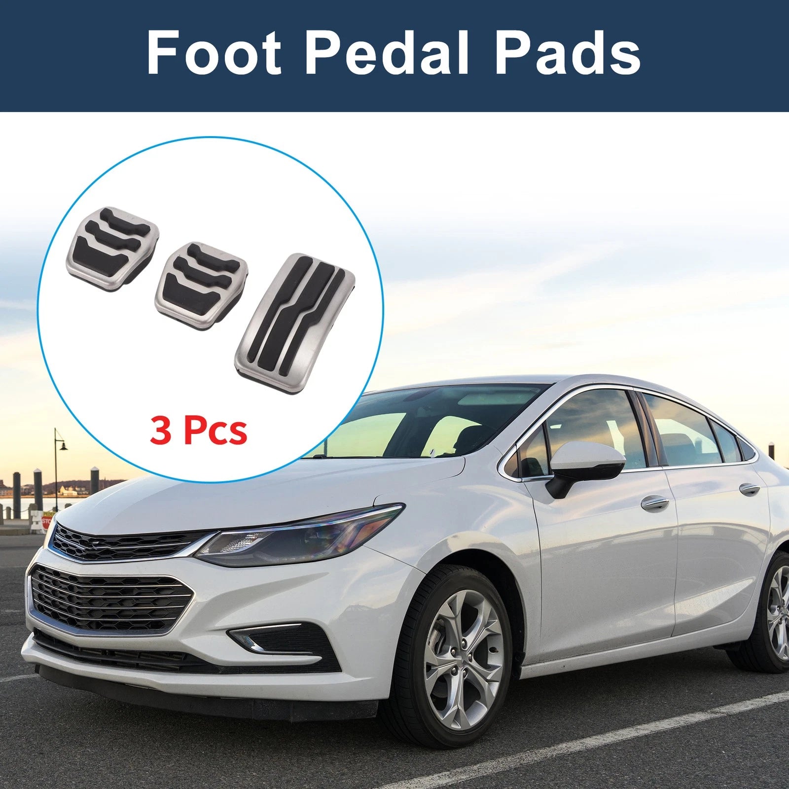 3X Foot Accelerator Pedal Covers for Ford Focus MK2 (2004–2011) Silver Tone