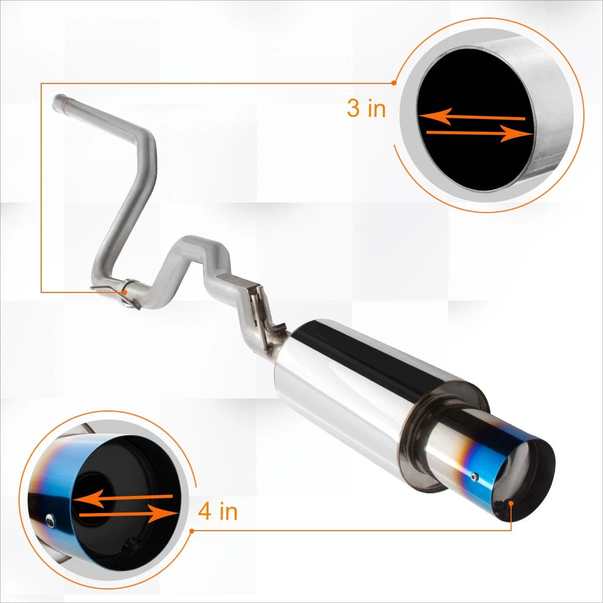 4" Burnt Tip Muffler Catback Exhaust for Chevy Cavalier L61 Z24 LS/RS (1995–2005)