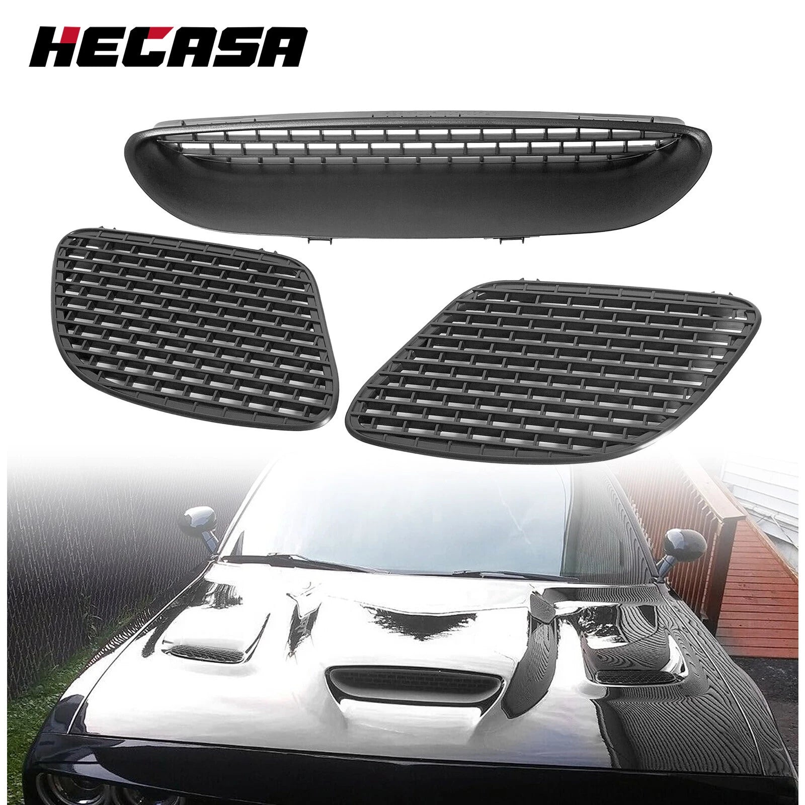 Front Hood Bezel Scoop Grille Set for Dodge Challenger SRT Hellcat (2015–2018)
