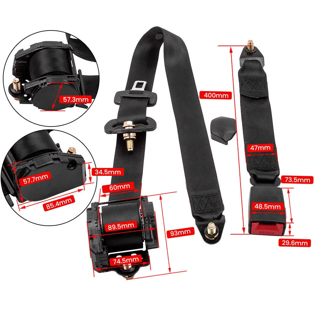 Retractable 3 Point Safety Seat Belt Kit for Car Auto Vehicle