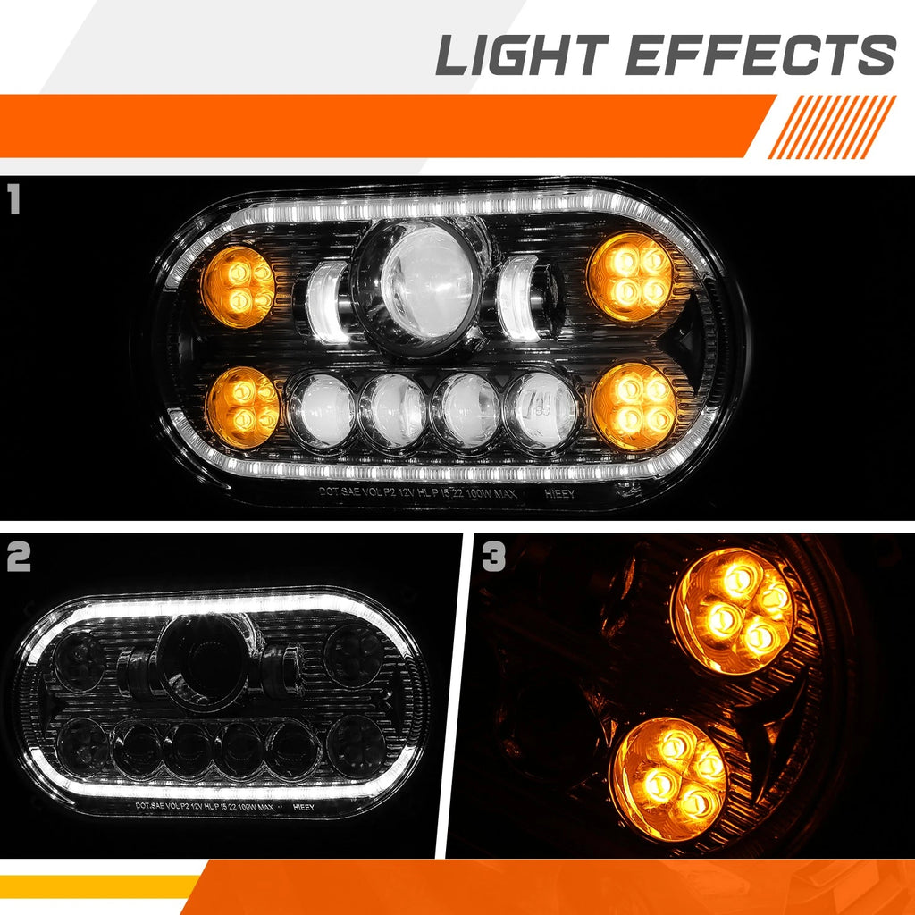 LED Halo Ring DRL Projector Chrome Headlights for Peterbilt 359 (1967–1987)