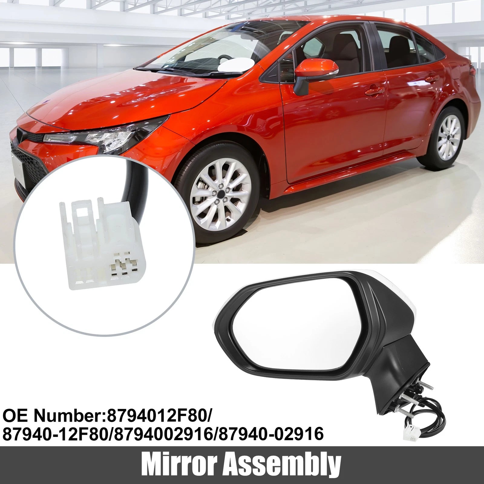3 Pin Left Side Exterior Door Mirror Assembly for Toyota Corolla (2020–2022)