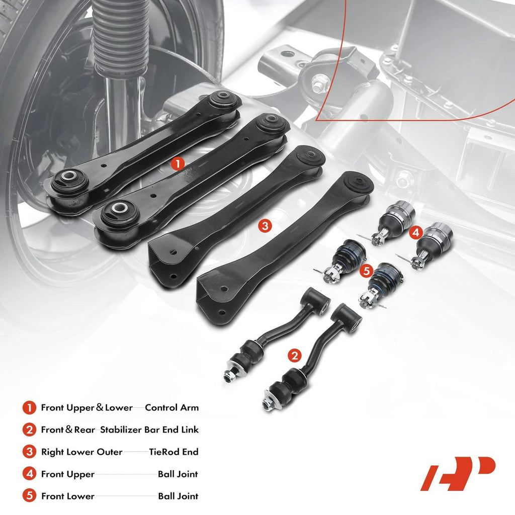 10x Front Control Arm & Ball Joint Tie Rod End for Jeep Grand Cherokee (1999–2021)