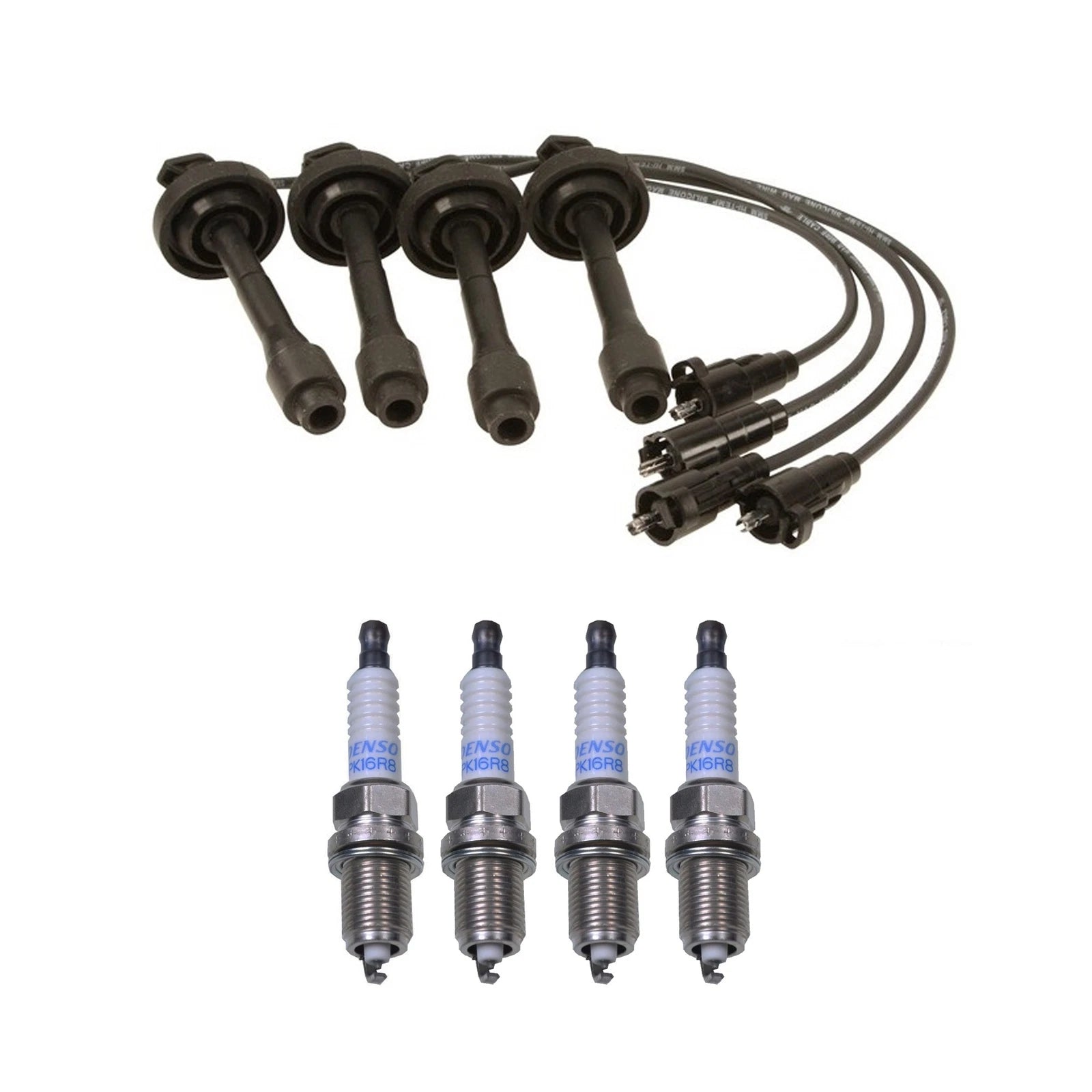 Denso Wire Set & 4 Double Platinum Spark Plugs for Chevy Prizm (1998–2002)