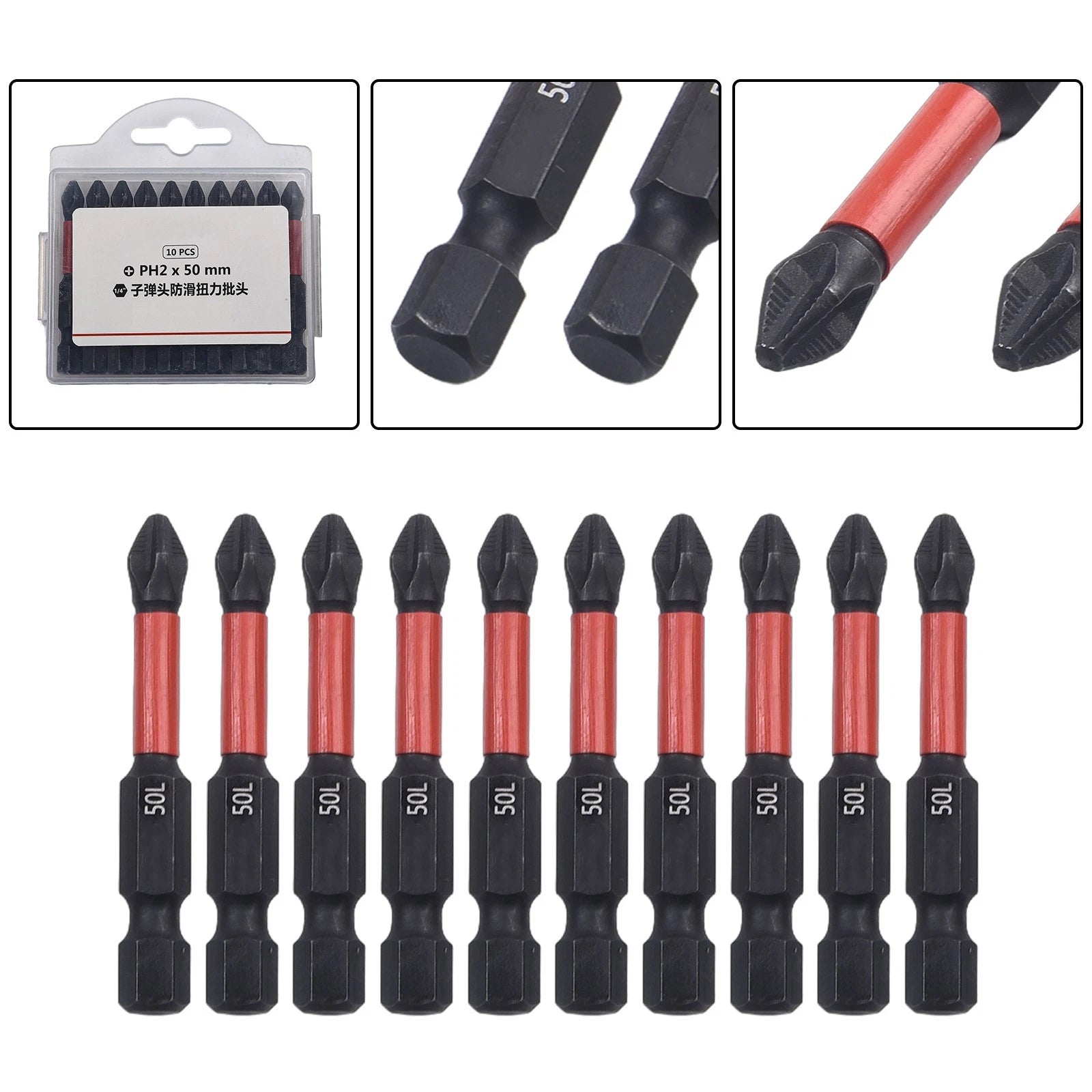 10 Pack PH2 Magnetic Screwdriver Bits for Automotive Use