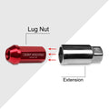 Set of 20 M12X1.25 Red Closed End Cone Hex Wheel Lug Nuts + 25mm Extension