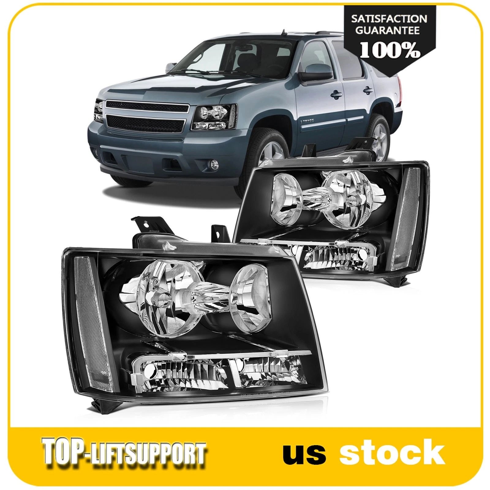 Set of 2 Headlight Assemblies for Chevy Avalanche Suburban Tahoe