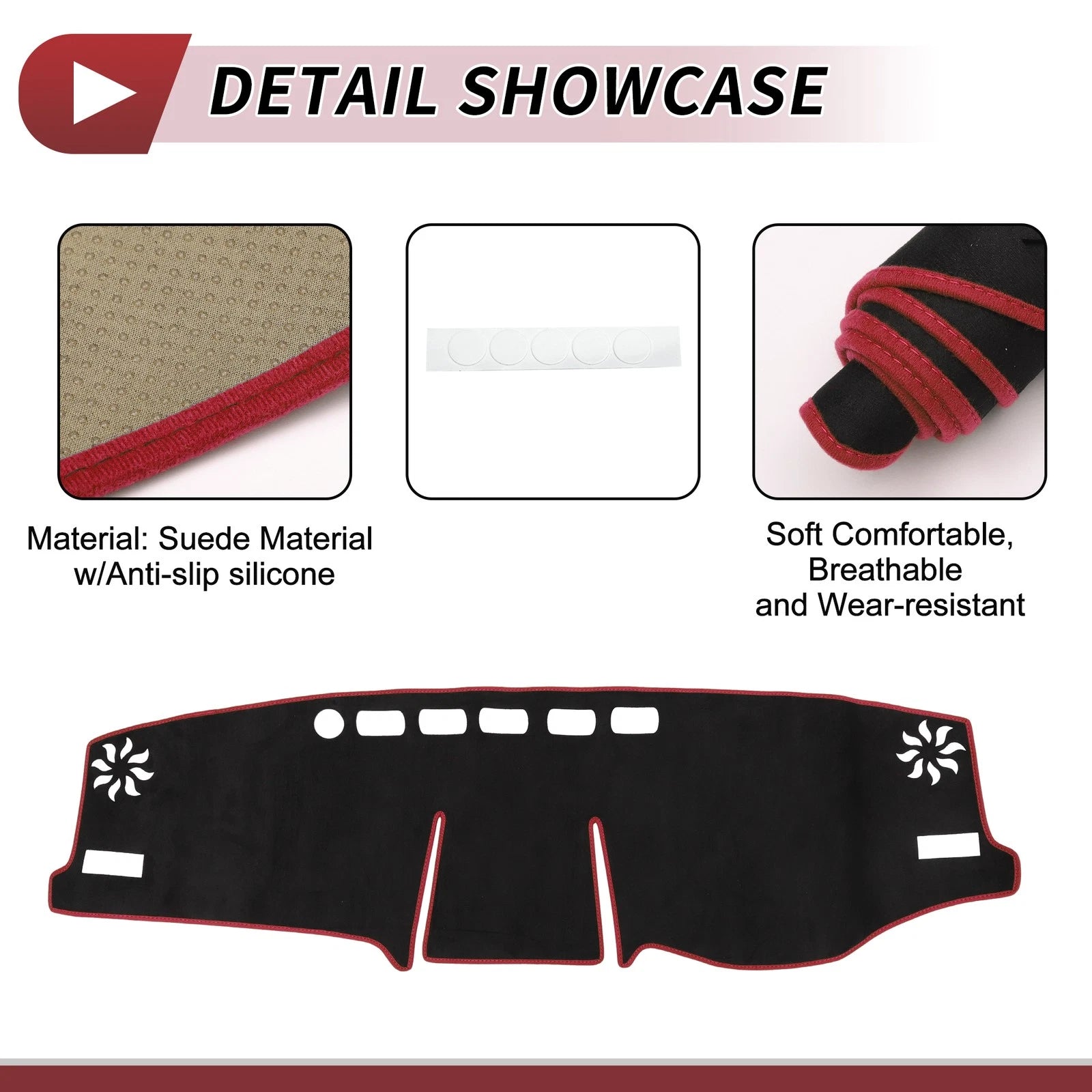Dashboard Cover Mat for Toyota RAV4 (2019–2021) Sun Protector Black Red