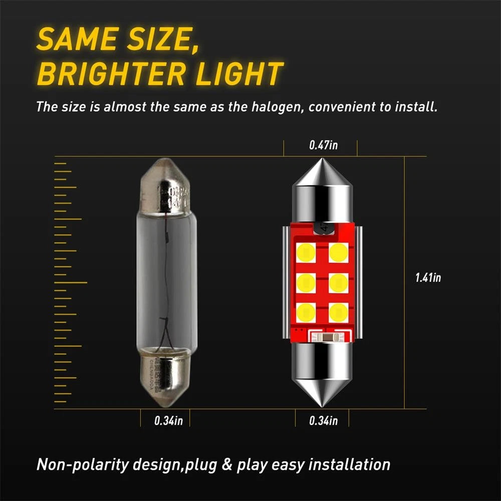 Set of 4 White 36mm LED Dome License Interior Light Bulbs for Various Models (YYYY–YYYY)