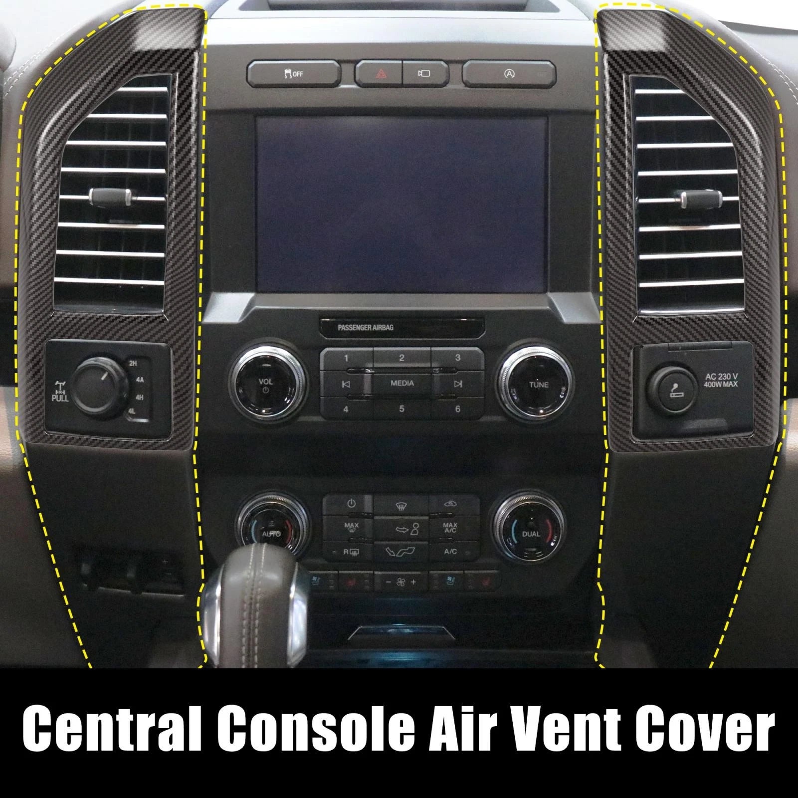 2X Carbon Fiber Pattern Central Console Air Vent Cover for Ford F-150 (2015–2019)