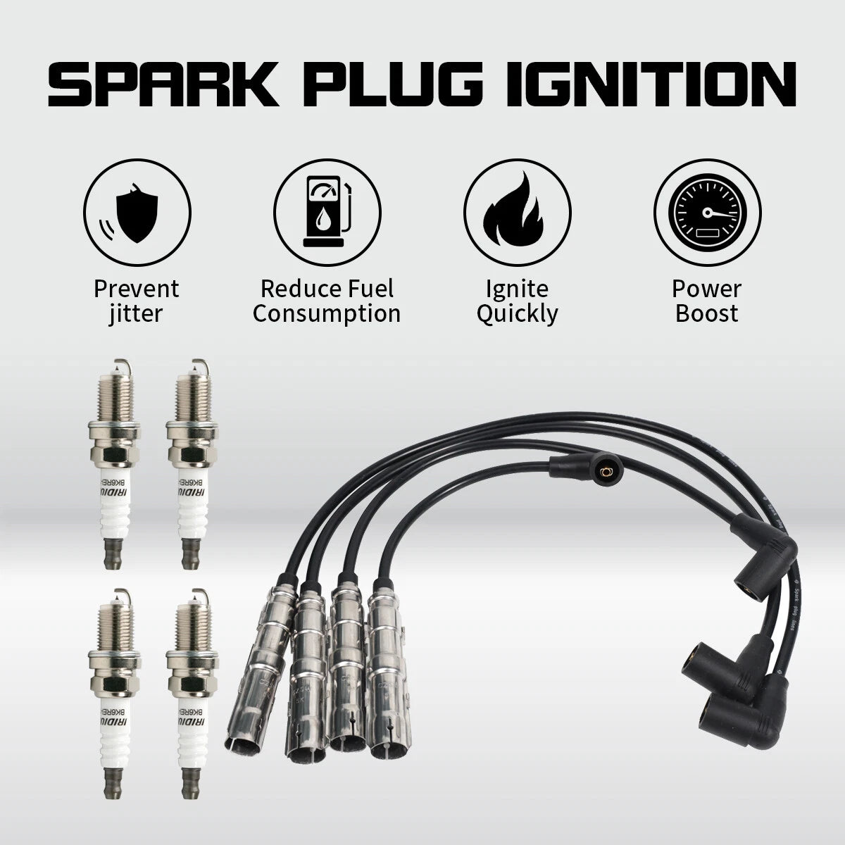 Set of 4 Spark Plugs + 4 Wires for VW Seat Beetle Golf Jetta (1998–2015) 06A905430AH